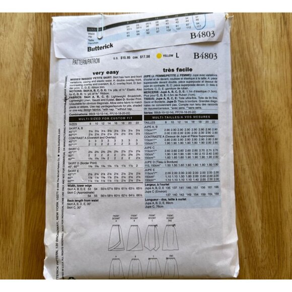 Butterick FF (16-18) B4803 Sewing Pattern Easy Fashion Six Skirt Styles Cut - Picture 3 of 4